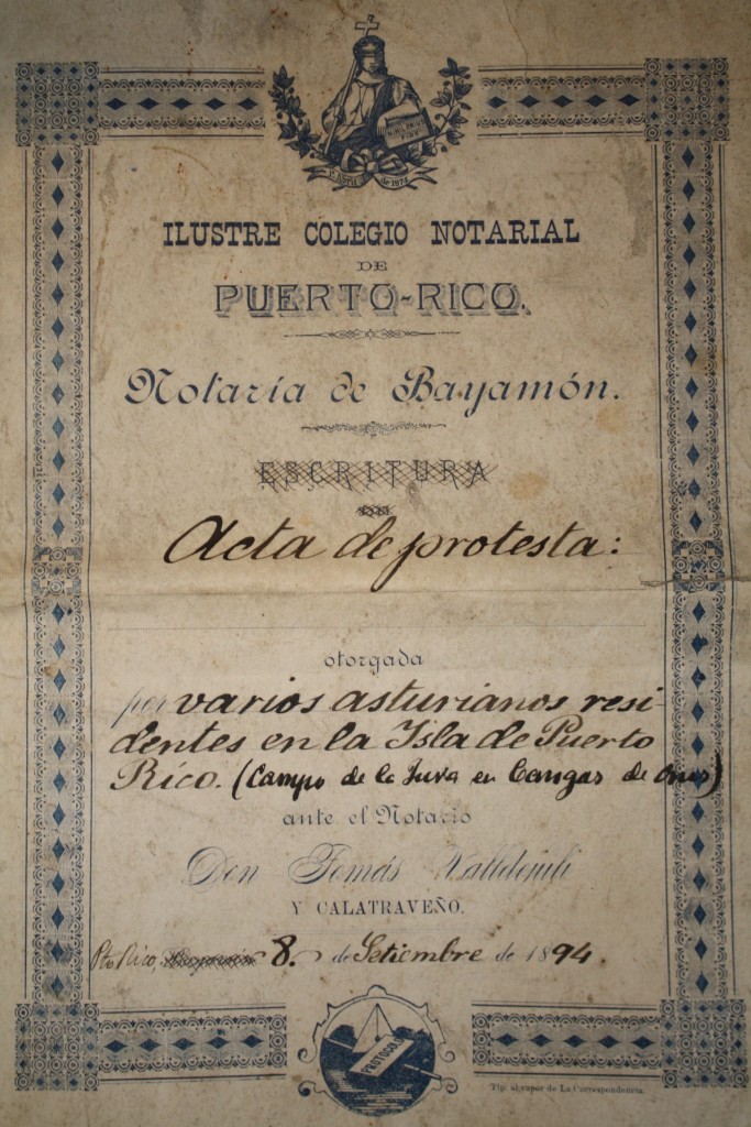 Acta de protesta de varios asturianos residentes en Puerto Rico por el intento de venta del "Campo de la Jura". Foto / A. C. P. M. H. A. O.