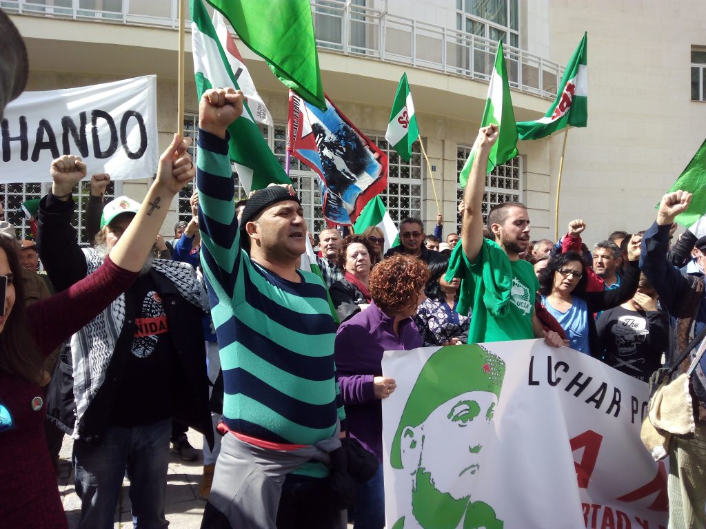El sindicalista andaluz Andrés Bódalo en una manifestación a su favor. Foto / SAT.